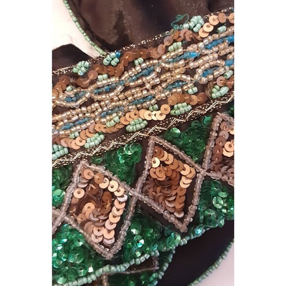 Vintage Emerald Beaded Sequin Belt Applique Statement Party Wide Boho Chic 37 in - Picture 14 of 15